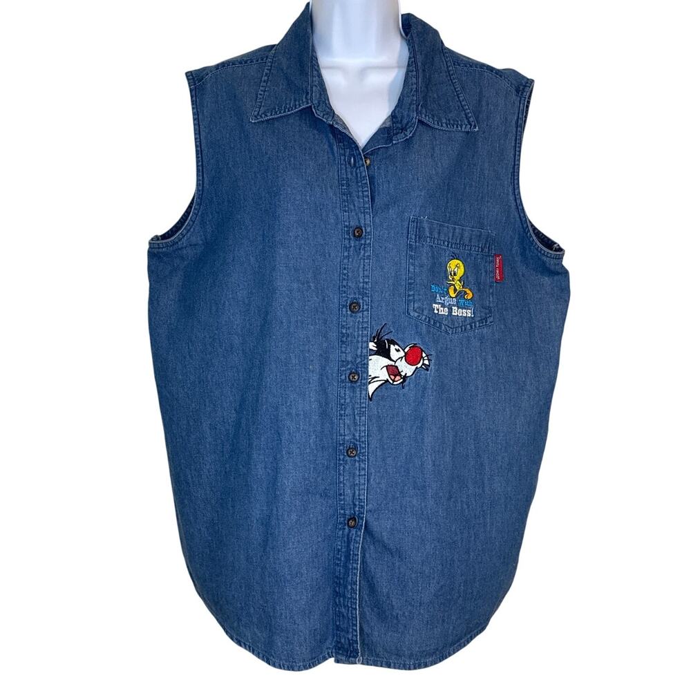 Looney Tunes Sleeveless Women's Denim Sylvester and Tweety Top Size 14-16W